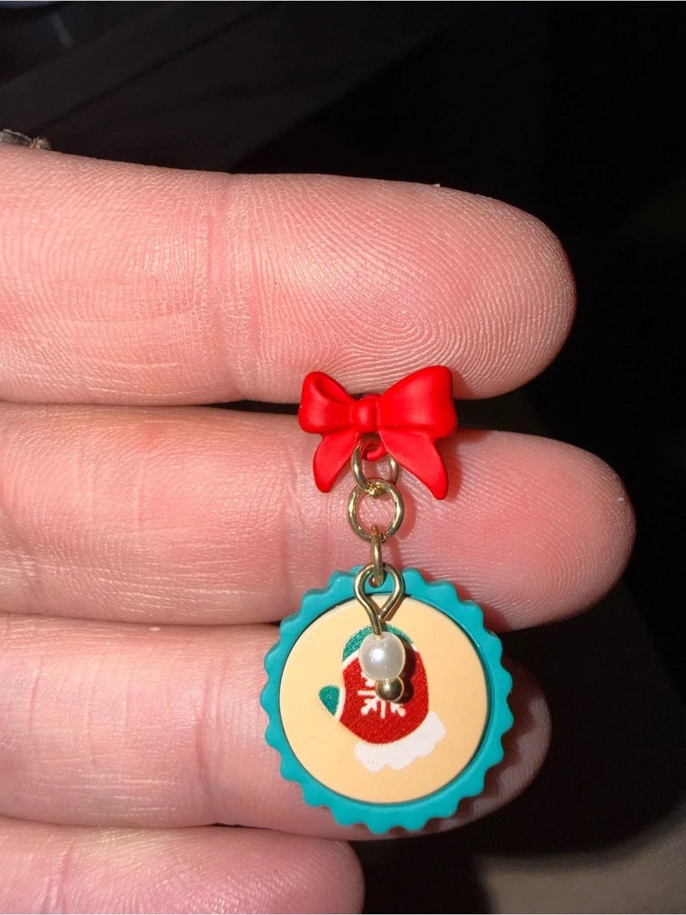 Kids Red Bow & Turquoise Holiday Sock Drop Earrings